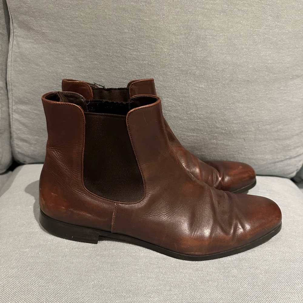 PRADA Men's Brown Leather Chelsea Boots